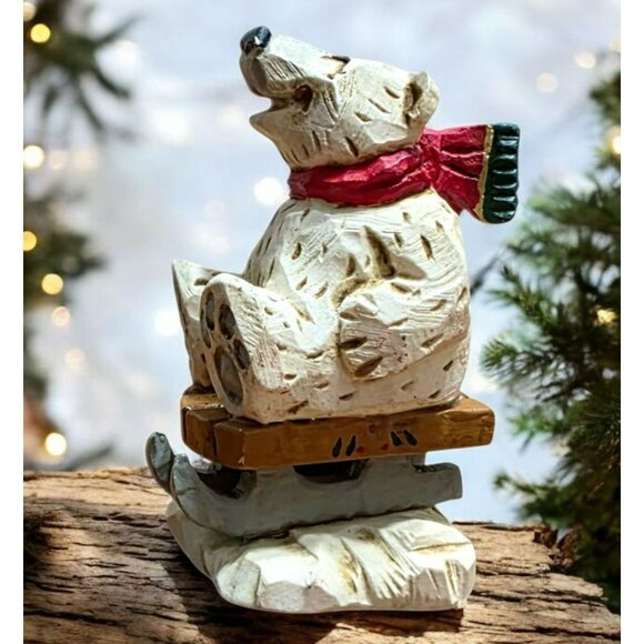 1996 David Frykman Polar Bear Sledding Fun Snow Sled Christmas Holiday Decor - Picture 1 of 9